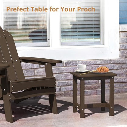 LUE BONA Outdoor Side Table Set of 2, HDPS Small Outdoor Table, Adirondack Side Table, Outside End Table for Patio, Deck, Pool, Weather Resistant/Easy Maintenance/Indoor or Outside Use, Dark Brown