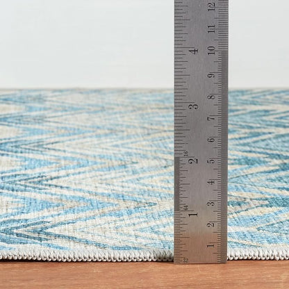 Dash & Albert Seneca Blue Machine Washable Rug, 2 X 3 Feet, Blue Graphic Pattern