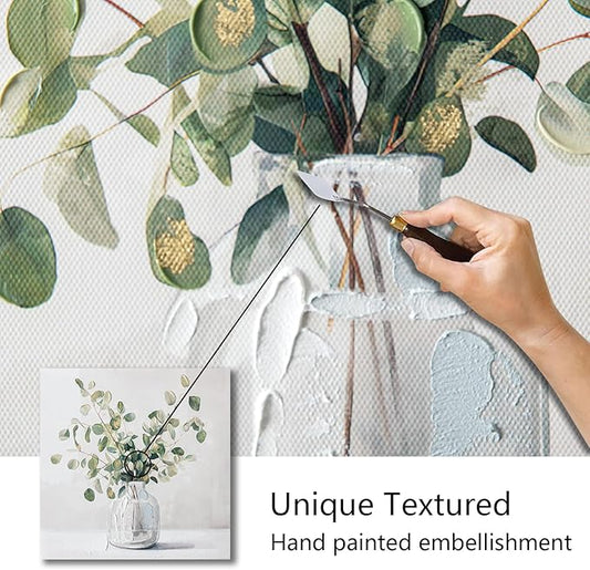 Eucalyptus Hand painted Canvas Wall Art, Eucalyptus Plant Painting Art Decor,Sage Green Botanical Canvas Print,Bathroom Pictures Rustic Wall Decor.Nature Flower Painting Artwork for Bedroom 12"x12"