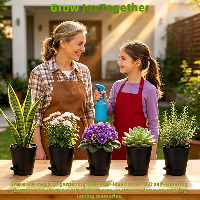 5 Pack 5 Inch African Violet Pots Self Watering, Self-Watering Planters with Drainage Holes & Reservoir, Black Plastic Pots for Indoor Outdoor Plants, Succulents & Flowers