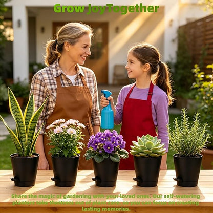 5 Pack 5 Inch African Violet Pots Self Watering, Self-Watering Planters with Drainage Holes & Reservoir, Black Plastic Pots for Indoor Outdoor Plants, Succulents & Flowers