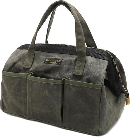 13-inch Tool Bag, Heavy Duty Wide Mouth Water-Resistant Tool Bag, Tool Tote with Handle for Tools, Wrenches, Screwdrivers (13 X 7.8 X 9 inch) | ArmyGreen