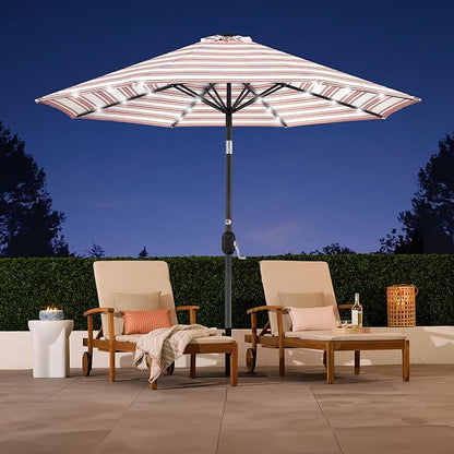 Best Choice Products 10ft Solar Polyester LED Lighted Patio Umbrella w/Tilt Adjustment and UV-Resistant Fabric - Striped Rust