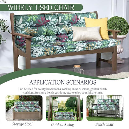 Swing Replacement Cushions with Backrest, 2 or 3 Seater Waterproof Non-Slip Overstuffed Swing Pad, Indoor/Outdoor Bench Cushion for Porch Chair Swing Garden Furniture (Flower color, 40 * 70.8in)