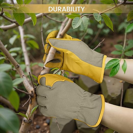 Gardening Gloves, Garden Gloves for Women and Men, Thorn Proof Working Gloves, Durable Leather Work Garden Gloves for Yard & Outdoor Work, Golden, XL