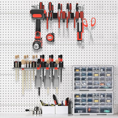 2Pcs Metal Screwdriver Organizer, Wall Mount Plier Organizer Hammer Holder, Hand Tool Storage Rack for Garage Workshop Workbench (Black, 2PCS)