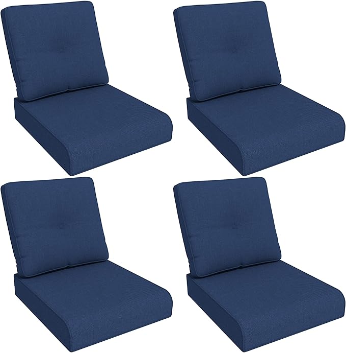 Outdoor Chair Cushions Set for Patio Furniture, 22x25/22x24 Inch, Waterproof & Fade Resistant Patio Chair Cushions, Thick Patio Furniture Cushion for Chair, Sofa, and Couch (Blue, 4 Set)