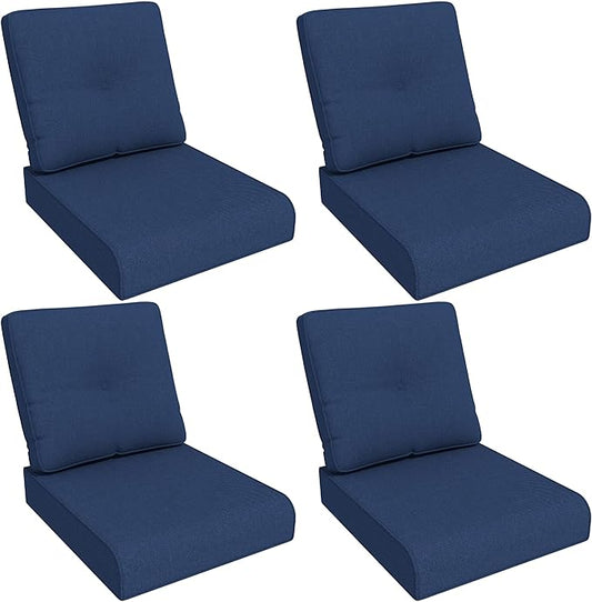 Outdoor Chair Cushions Set for Patio Furniture, 22x25/22x24 Inch, Waterproof & Fade Resistant Patio Chair Cushions, Thick Patio Furniture Cushion for Chair, Sofa, and Couch (Blue, 4 Set)