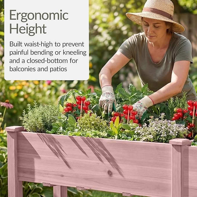 Best Choice Products 72x24x30in Raised Garden Bed, Elevated Wood Planter Box Stand for Backyard, Patio, Balcony w/Divider Panel, 6 Legs, 300lb Capacity - Pink