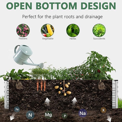 FOOWIN 4pcs 8x4x2ft Galvanized Raised Garden Bed, Planter Raised Garden Boxes Outdoor, Large Metal Raised Beds for Gardening, Garden Bed for Vegetables, Flowers, Herb,478 Gallon Capacity, Silver