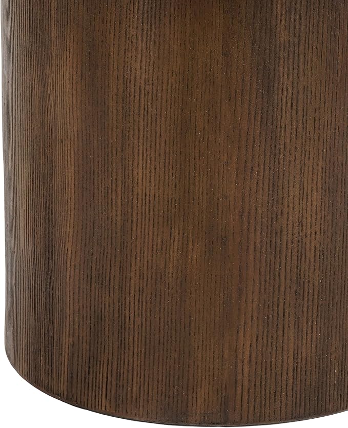 Christopher Knight Home Aurl Outdoor Round Side Table, Lightweight Concrete Patio End Table with Wooden Like Frame, Decorative Accent Table for Patio Garden Porch Balcony, Antique White+Natural