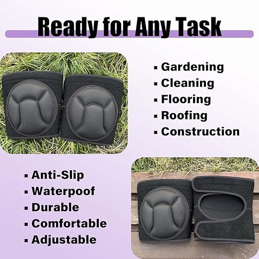 Work Knee Pads for Cleaning Gardening, Adjustable Foam Kneepad with Elastic Straps for Scrubbing Floors, Crawling Knee Cushion with Soft Inner Liner for Housekeeping Weeding Planting for Adult, Black XL