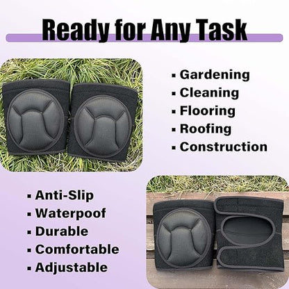 Work Knee Pads for Cleaning Gardening, Adjustable Foam Kneepad with Elastic Straps for Scrubbing Floors, Crawling Knee Cushion with Soft Inner Liner for Housekeeping Weeding Planting for Adult, Black XL