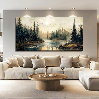 FUHAIHUA Large Wall Decor For Living Room Canvas Wall Art For Office Farmhouse Wall Decorations For Bedroom Forest River Landscape Paintings Modern Pictures Artwork Room Home Decor 24x48 In