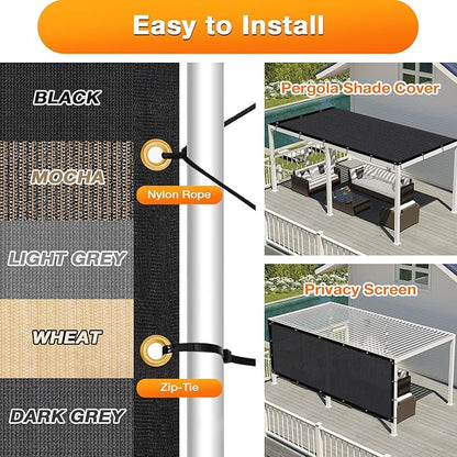 Artpuch Outdoor Pergola Shade Cover 14x20 FT Sun Shade Cloth with Grommets Black 90% UV Protection Canopy Patio Privacy Screen (Customized Available)