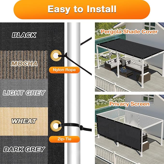Artpuch Outdoor Pergola Shade Cover 5x21 FT Sun Shade Cloth with Grommets Black 90% UV Protection Canopy Patio Privacy Screen (Customized Available)