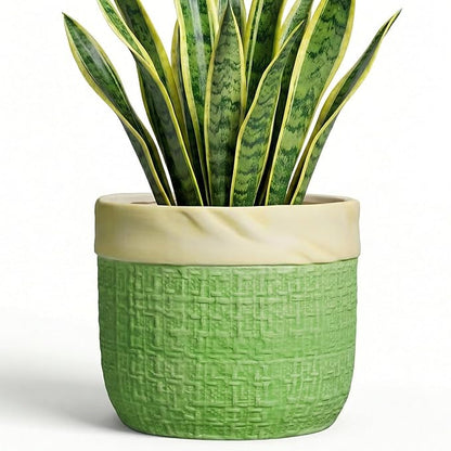 8 Inch Plant Pot - Ceramic Pots for Plants with Drainage Hole, Ceramic Flower Pots for Indoor Plants Outdoor, Decorative Boho Planter, House Garden Decor, Gardening Gifts for Women, Green