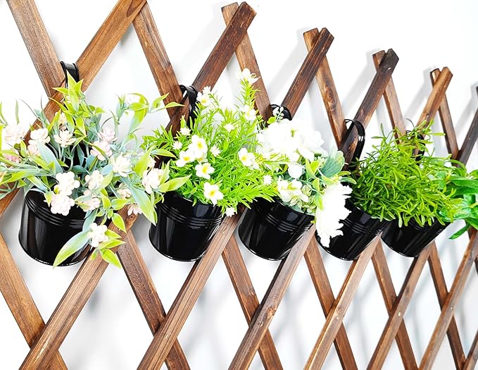 Pack of 10 Railing Planter, Hanging Planter Pot Metal 4 inch for Outdoor Indoor, Railing Fence Flower Pot with Detachable Hook for Small Plants Balcony Patio Garden, Black