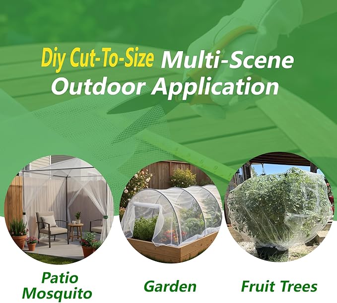 Ultra Fine Mesh Garden Netting, Durable Insect Netting for Plant Protection, 5 x 20FT Raised Bed Cover, Row Cover Pest Barrier for Vegetables, Fruit Trees, Flowers
