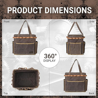 Self-Standing Tool Bag with 6 Pockets & 23 Hanging Holes - Collapsible Reusable Wire Frame Rectangular Basket, Easy Tool Access, 14" x 13" x 10" | Grey