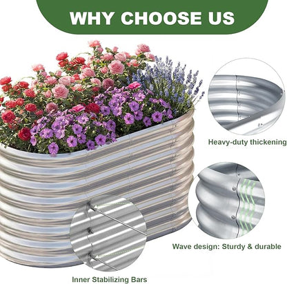AHEONLAR 3 Pack 4×2×1.5ft Galvanized Raised Garden Bed Outdoor, Sturdy Planter Boxes for Vegetables, Fruits, Flowers and Plants, Easy Assembly, Silver