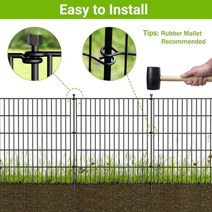 10 Panels No Dig Decorative Outdoor Garden Fence with Gate for Yard, 48 in(H) X 26.25ft(L) Animal Barrier Fencing Rustproof Metal Wire Panel Border for Dog, Rabbits, and Patio Temporary Ground Stakes