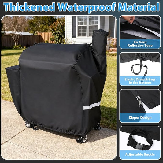 Utheer Grill Cover for Rectec RT-1250, RT-700, RT-680, Flagship 1100 | 600D Heavy Duty, Waterproof, Fade Resistant, Elastic Drawstrings, Wood Pellet Grills
