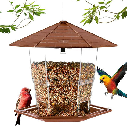 Jealoeur Bird Feeders for Outdoors Hanging Bird Feeder Wild Birds Seed, Brown 2 Pack