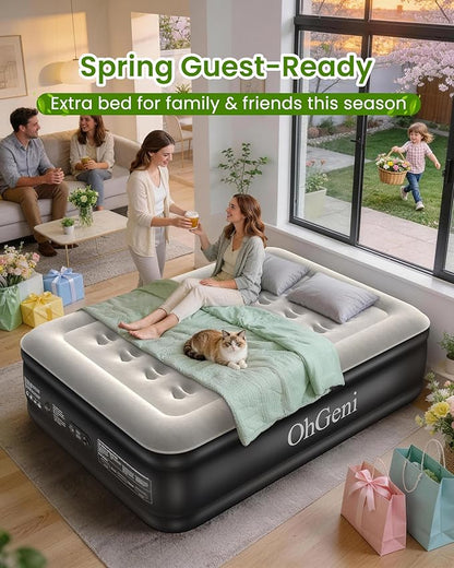 OhGeni Air Mattress Full with Built in Pump, Ideal Alternative to a Bed, 18'' Raised Comfortable Blow Up Colchones Inflables Mattress for Home, Guests, Foldable Portable Bed for Adults, 600 lbs