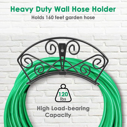 TomCare Garden Hose Holder Extra Large Water Hose Holders Holds 160 FT Hoses Heavy Duty Metal Hose Hanger Wall Mount Decorative Garden Hoses Storage Organizer Reels for Outside Yard, Black