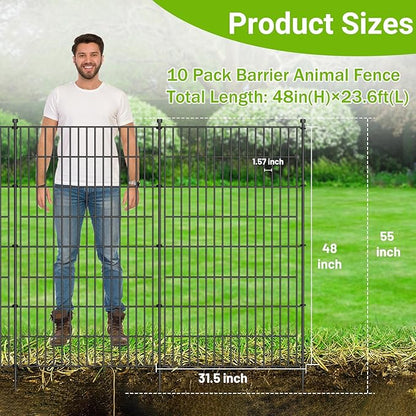 10 Panels No Dig Decorative Outdoor Garden Fence for Yard, 48 in(H) X 26.25 ft(L) Animal Barrier Fencing Rustproof Metal Wire Panel Border for Dog, Rabbits, and Patio Temporary Ground Stakes