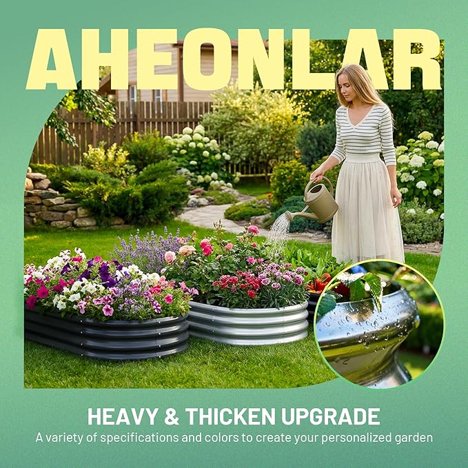 AHEONLAR 3 Pack 6×3×1ft Galvanized Raised Garden Bed, Oval Durable Planter Boxes Outdoor for Vegetables, Fruits, Flowers and Plants, Quick Assembly, Grey