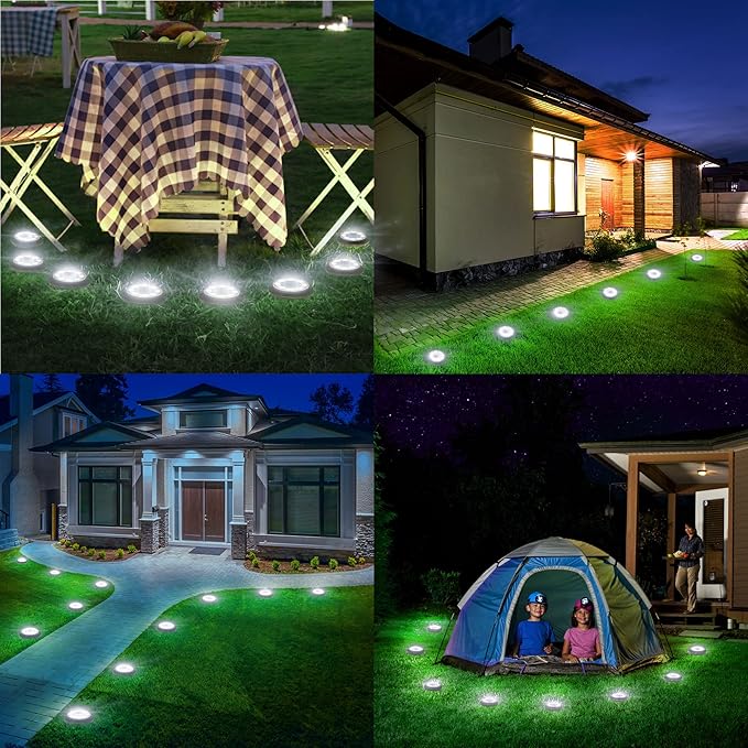 Flacchi Solar Lights Outdoor Waterproof - 2-in-1 Solar Powered Ground Lights Outdoor Solar Disk Light Landscape Light for Deck Step Patio Yard Pathway Walkway Driveway Garden (Cool White, 12 Pack)