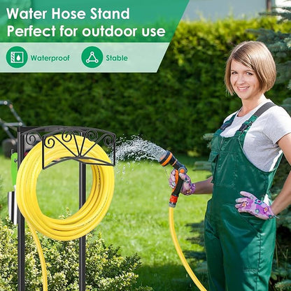 TomCare Garden Hose Holder Upgraded Heavy Duty Metal Water Hose Holder Holds 160 FT Hoses Sturdy Hose Reel Freestanding Outdoor Hoses Storage Hanger for Outside Yard Lawn
