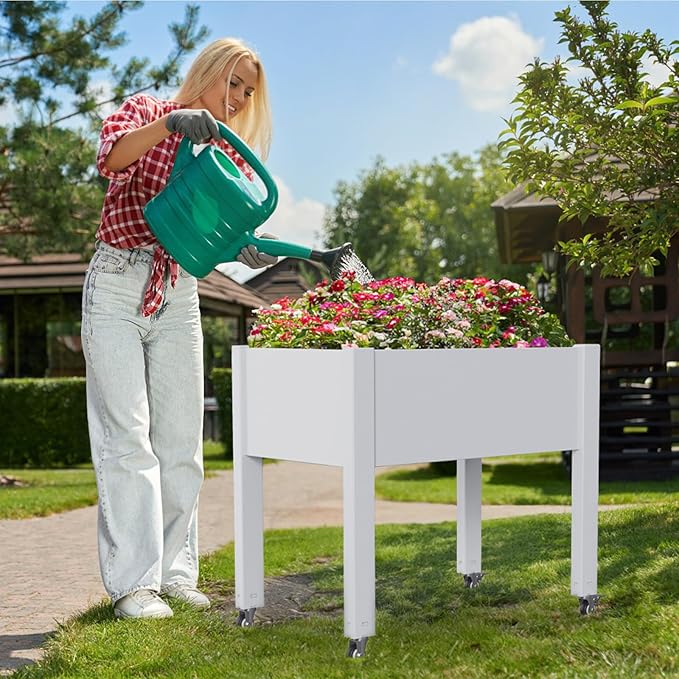 Vixzen Raised Garden Bed Outdoor,Reinforced Large Planter Box with Wheels,Mobile Planter Bed Box for Backyard, Patio, Balcony (Ashen, 30.04 * 17.72 * 28.9)