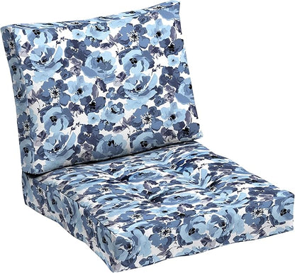 ARDEN Outdoor Plush Modern Tufted Blowfill Deep Seat Set, 24 in x 24 in, Weather-Proof, Rain-Proof, Fade Resistant Patio Cushion, Ultra Cozy 24 x 24, Blue Garden Floral
