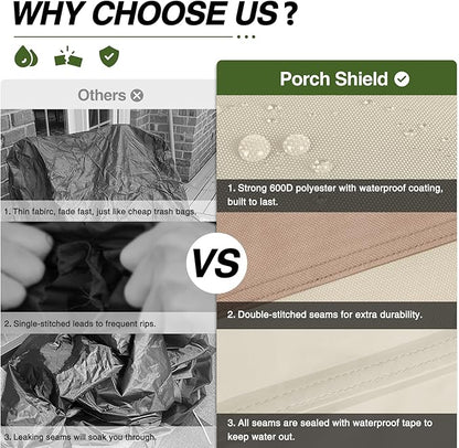 Porch Shield Round Patio Furniture Cover - Waterproof 600D Heavy Duty Outdoor Table and Chairs Cover 108 inch, Light Tan & Khaki