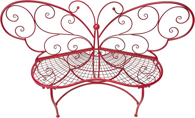 Alpine Corporation 62" x 26" Outdoor 2 Person Metal Butterfly Shaped Garden Bench, Red