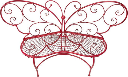 Alpine Corporation 62" x 26" Outdoor 2 Person Metal Butterfly Shaped Garden Bench, Red