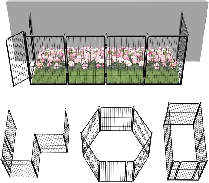 FXW Garden Fence Outdoor for the Yard – 40in(H) x 13.6ft(L) Heavy Duty Metal Animal Barrier for Dog and Rabbit, Decorative Dog Fence, 6 Panels, Black