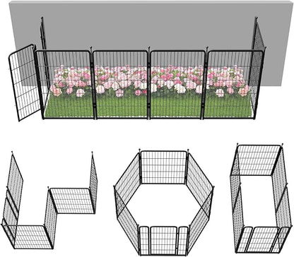 FXW Garden Fence Outdoor for the Yard – 40in(H) x 13.6ft(L) Heavy Duty Metal Animal Barrier for Dog and Rabbit, Decorative Dog Fence, 6 Panels, Black