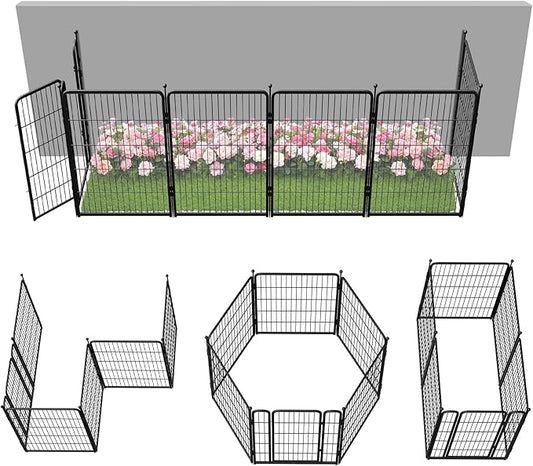 FXW Garden Fence Outdoor for the Yard – 40in(H) x 13.6ft(L) Heavy Duty Metal Animal Barrier for Dog and Rabbit, Decorative Dog Fence, 6 Panels, Black