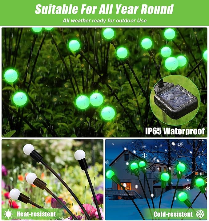 ZFNN Solar Firefly Light, Christmas Lights for Outside Decorations, 4 Pack 24 LED Green Solar Garden Lights, Outdoor Waterproof Garden Decor for Yard Patio Pathway Lawn Christmas