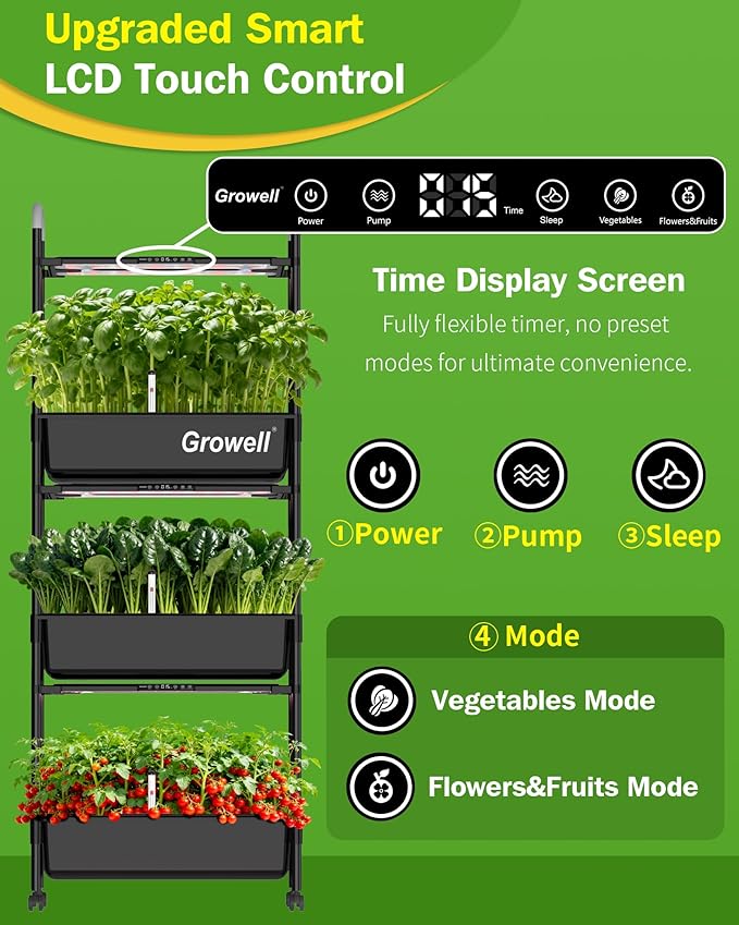 Large Hydroponics Growing System Kit, Vertical Indoor Herb Garden Kit with LED Grow Light & Independent Water Pump, 42L Movable Indoor Planter Perfect Gardening Gifts (3 Tier-81 Pods, Black)
