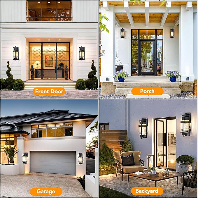 Dusk to Dawn Outdoor Front Porch Light Fixtures Wall Mount,2 Pack Sensor Exterior Lighting Fixtures for House, Waterproof Wall Sconce Lights, Outside Lantern Lamp for Garage, Doorway(Bulb Included)