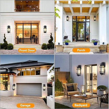Dusk to Dawn Outdoor Front Porch Light Fixtures Wall Mount,2 Pack Sensor Exterior Lighting Fixtures for House, Waterproof Wall Sconce Lights, Outside Lantern Lamp for Garage, Doorway(Bulb Included)