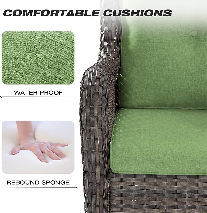 Joyside 5 Piece Outdoor Patio Furniture Set Wicker Conversation Bistro Set Swivel Rocking Chairs with Side Table and Ottomans for Backyard, Porch, Deck(Mixed Grey/Green)