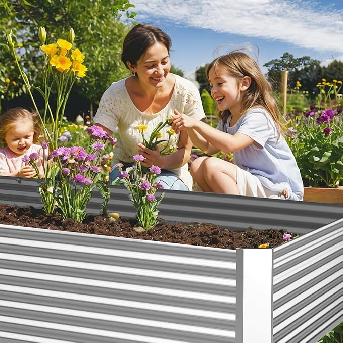 BTDVR 3 Pcs 8×4ft Galvanized Raised Garden Bed Outdoor, Metal Raised Beds for Vegetables, Above Ground Garden Box for Flower, Steel Garden Bed for Gardening