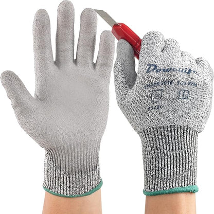 Dowellife Level 5 Cut Resistant Work Gloves for Men and Women, PU Coated Breathable Gardening Gloves, Thin Flexible and Firm Grip for Mechanics and Fishing (Small, Grey)