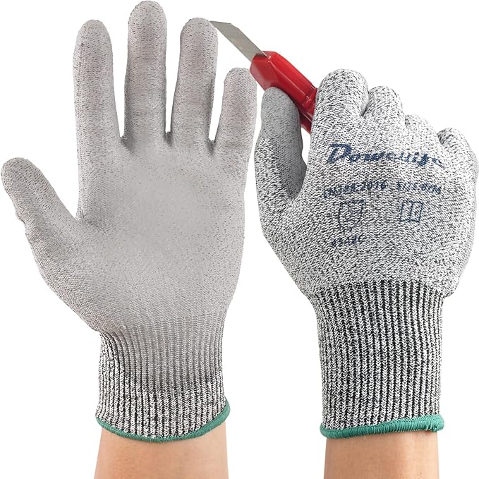 Dowellife Level 5 Cut Resistant Work Gloves for Men and Women, PU Coated Breathable Gardening Gloves, Thin Flexible and Firm Grip for Mechanics and Fishing (X-Large, Grey)